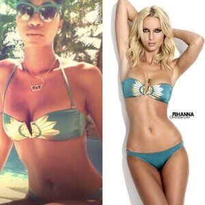 Charlie by Matthew Zink MZ Foil Vita Halter Bikini 2pc Set Print Blue Sz Large